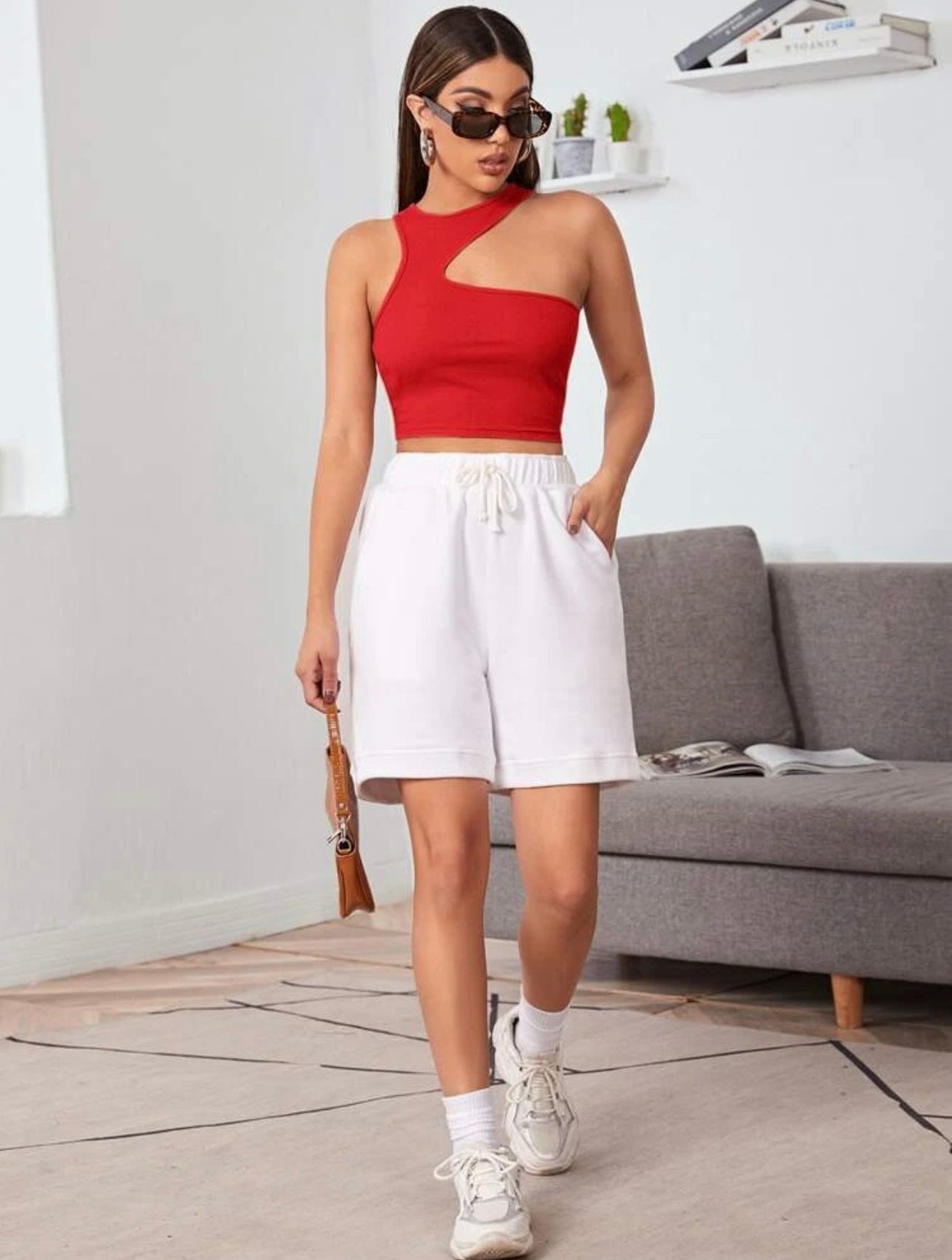 Solid Black Asymmetrical Rib Fitted Tank Top