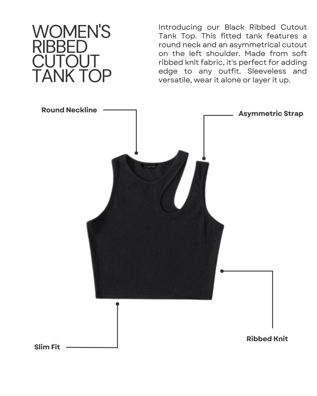 Solid Asymmetrical Neck ribbed Fitted Tank Top
